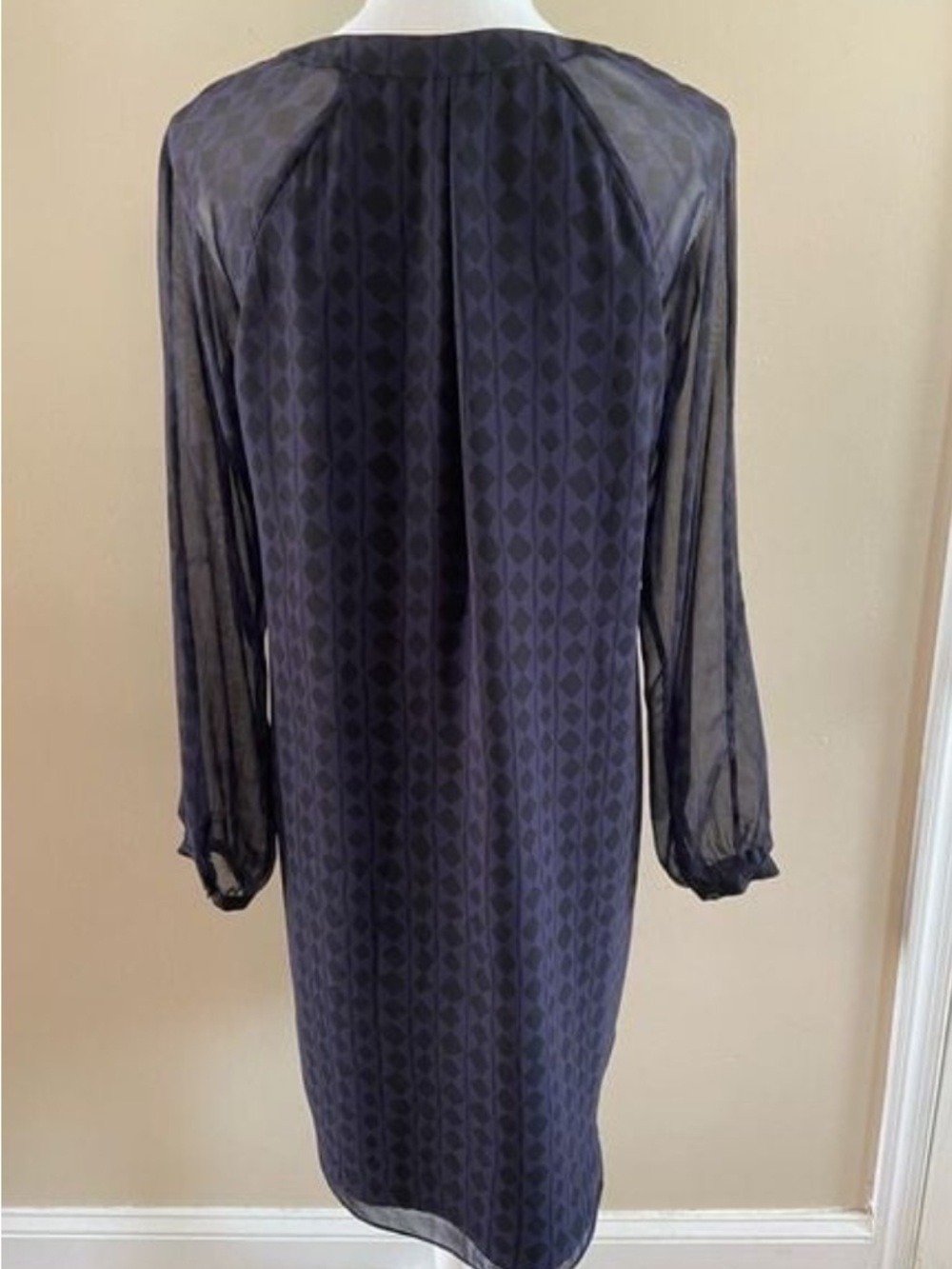 CAbi Navy Geometric V-Neck Long Sleeve Dress - Picture 3 of 7